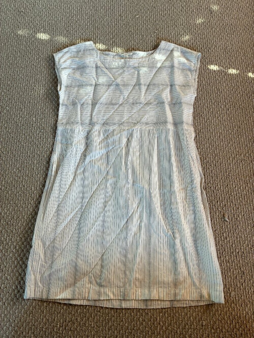 Eileen Fisher Mini Shift Dress XS Cotton Linen Stripes Pockets